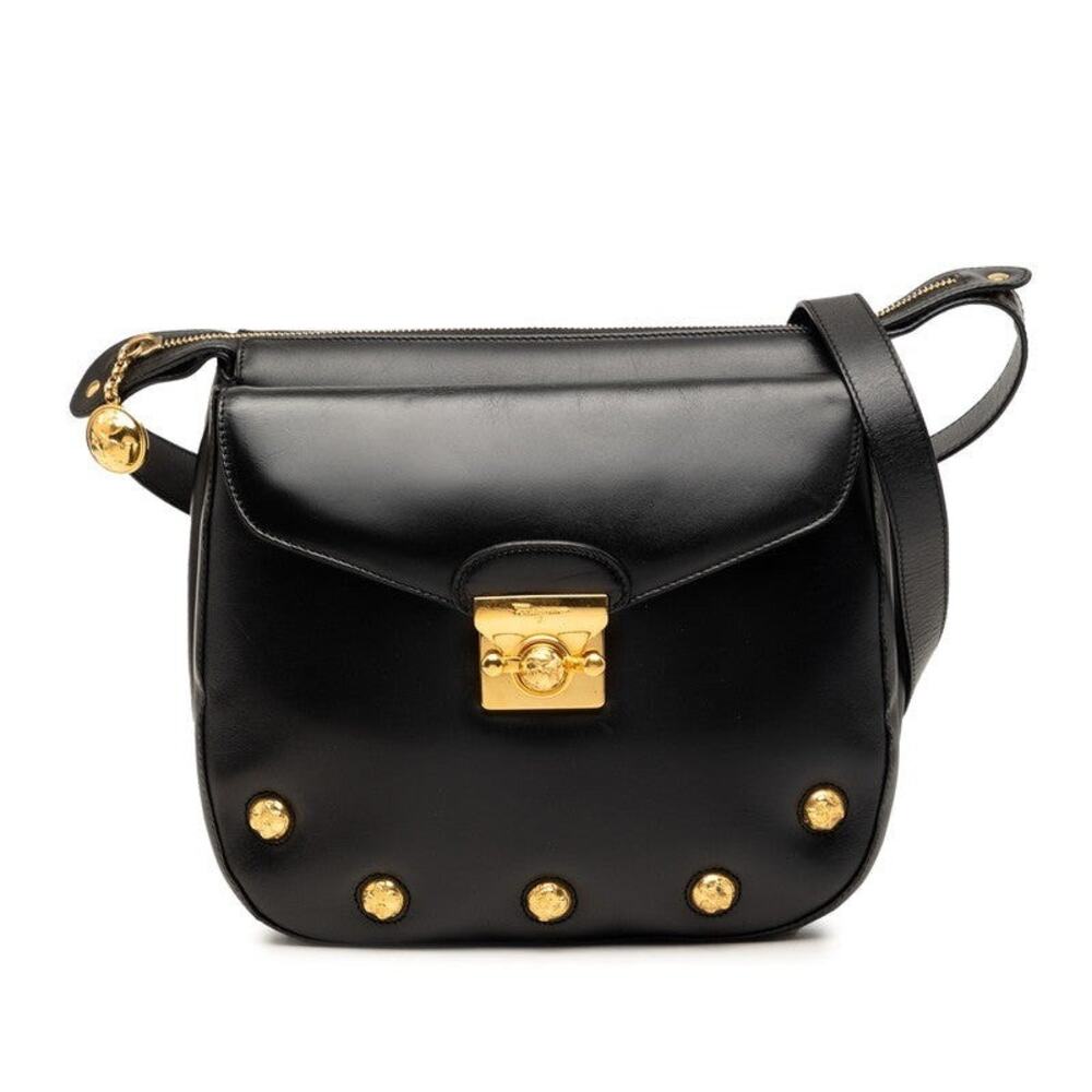 Salvatore Ferragamo Studded Shoulder Bag DQ-21 Black